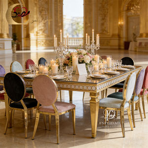 Meubles de banquet pour événements, table rectangulaire dorée en acier inoxydable avec plateau en verre miroir, table de mariage rectangulaire - Product Image 2