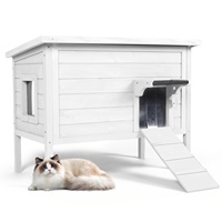 Nichoir extérieur robuste en bois isolé pour grands chats – Protection contre le froid et l'hiver – Motif solide