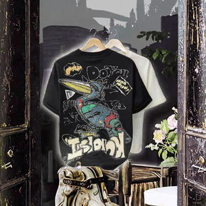 Camiseta de punto de manga corta con cuello redondo y estampado de leopardo gótico para hombre 2026, tela de lona de 250 gramos, ajuste holgado y compresión. - Product Image 3