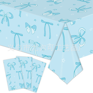 Bow <b>Pattern</b> Disposable Tablecloth Pink For Birthday Party Decoration Kids Girl Event Plastic <b>Paper</b> Cover - Product Image 3