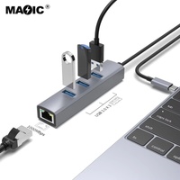 Base de Conexión 4 en 1 con 3 Puertos USB 3.0 y Adaptador Gigabit Ethernet para Laptop y Escritorio