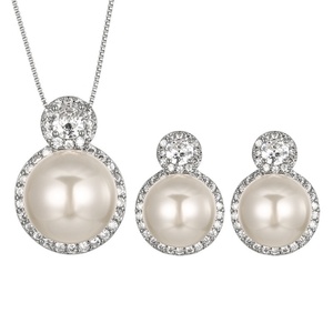 Elegant Eco-friendly Copper Shell Pearl Jewellery Set 16-12mm White Pearl Round Pendant Gold Plated Daily Matching Set - Product Image 1