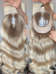 Shy Platinum Topper capillaire pour femme, blond, en cheveux humains Remy européens vierges bruts, à clipser, provenant d'un seul donneur, ondulation lâche, 18 pouces - Product Image 1