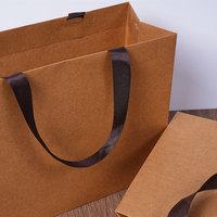 Sac en papier kraft écologique de luxe avec logo personnalisé - Sac cadeau horizontal haut de gamme avec poignée en ruban de satin pour artisanat, bougies, vêtements