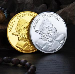 Commercio all'ingrosso Vintage <span class=keywords><strong>buon</strong></span> <span class=keywords><strong>natale</strong></span> moneta commemorativa oro Sliver placcato Xmas vigilia Santa Claus desideri monete per souvenir regali - Product Image 6