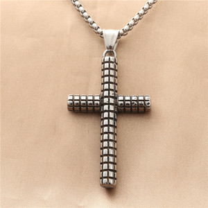 Stainless Steel <b>Cross</b> Pendant Necklace Men's Geometric Design Punk Style Fashion Jewelry 19mm - Product Image 1