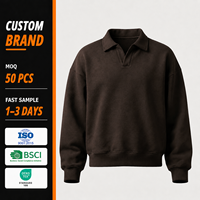 Sweat-shirt polo en molleton de coton épais 450 g/m² marron pour homme, coupe ample streetwear, pull uni décontracté