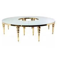 Location de produits de luxe pour gâteau de mariage, table de salle à manger de mariage en acier inoxydable avec plateau en verre MDF serpentin en forme de S et demi-lune