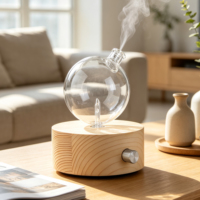 Diffuseur nébulisant en verre de 25 ml, cylindrique, rond, à brancher, avec lumière LED 7 couleurs, certifié CE RoHS, en bois de pin