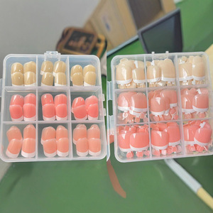 <span class=keywords><strong>Faux</strong></span> ongles fluorescents blancs de style français, prêts à poser, avec motifs carrés et rayures colorées pour les doigts - Product Image 5