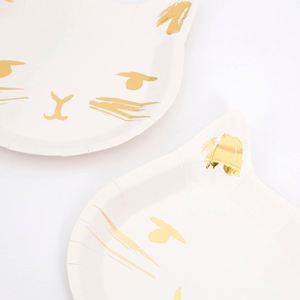 OEM Eco-Friendly <b>Disposable</b> 9.5x9.9 Gold Foil Cat Paper <b>Plates</b> Die-Cut Birthday Party Supplies Factory Direct - Product Image 2