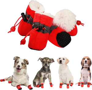 4 個のフリーススノーブーツ、小型中型犬用、冬用暖かいブーツ、反射ストリップ、滑り止めゴム底、ソリッドパターン - Product Image 2