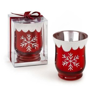 Portacandele a Forma di Fiocco di Neve 90x108 mm in Vetro Rosso, Decorazione Natalizia - Product Image 1