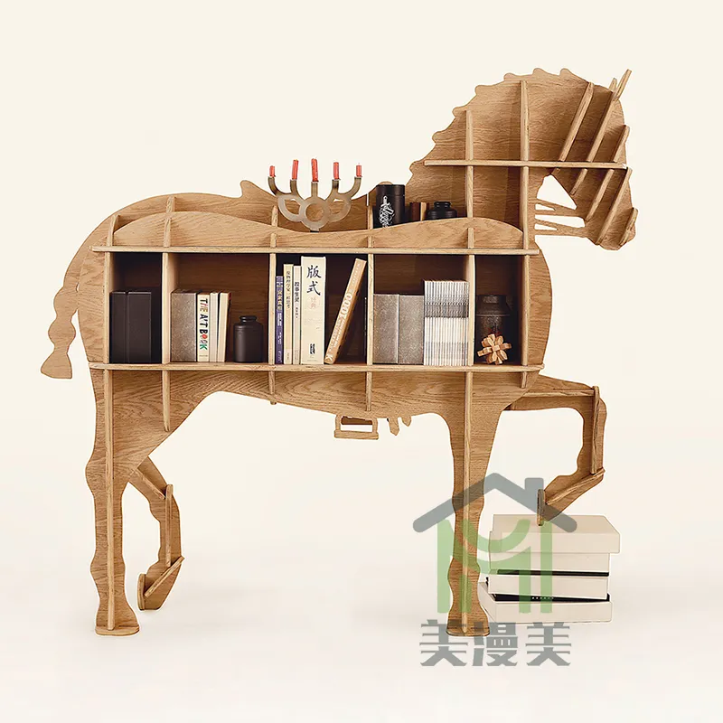 Chiquitos لوحات فنية خشبية على شكل حيوانات طاولة شاي خشبية إبداعية رف كتب حصان