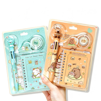 Kit de Papelería Infantil con Dibujos Animados 3 en 1, Bolígrafo Multicolor de 6 Colores, Cinta Correctora, Mini Cuaderno Espiral, Set de Regalo para Estudiantes, Empaquetado en Blíster