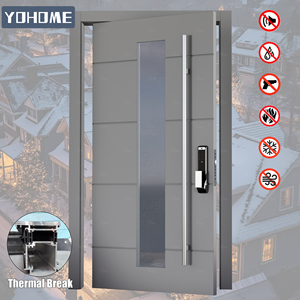 Porte d'entrée principale en aluminium gris-noir à rupture de pont thermique pour climat froid <span class=keywords><strong>du</strong></span> <span class=keywords><strong>Canada</strong></span>, fenêtre et porte en aluminium à rupture de pont thermique de sécurité - Product Image 5