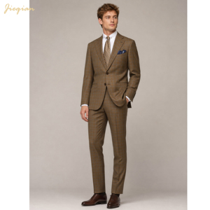 Completo da Uomo in Misto Lana Marrone con Motivo <span class=keywords><strong>Prince</strong></span> of Wales, 2 Pezzi, per Business, Matrimoni e Abbigliamento Smart Casual - Product Image 1