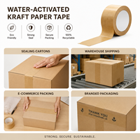 Ruban adhésif en papier kraft écologique activé par l'eau, déchirable à la main, inscriptible, inviolable, pour l'expédition, l'emballage et le bureau