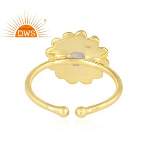 แหวนชุบทองลายดอกไม้เงิน925แหวนพลอยสีรุ้งอัญมณีคอลเลกชันวินเทจ - Product Image 3