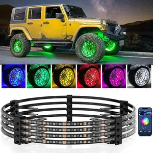 Kit de luzes LED coloridas para roda de carro, aplicativo de 15,5 polegadas, kit com luzes de freio e sinal de direção, 4 unidades
