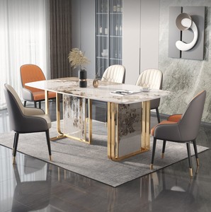 Ensemble de table à manger de luxe en marbre pour cuisine, table console d'angle, mobilier, ensemble de table à manger 6 places - Product Image 2