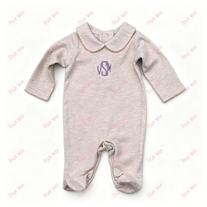 <span class=keywords><strong>Ropa</strong></span> <span class=keywords><strong>de</strong></span> Bebé <span class=keywords><strong>de</strong></span> Manga Larga 100% Algodón, Conjunto <span class=keywords><strong>de</strong></span> Pijama con Ribete <span class=keywords><strong>de</strong></span> Picot, Bordado Personalizado, Cuello Peter Pan, Unisex, Mameluco para Bebés - Product Image 3