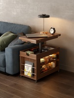 Table basse pliante en bois massif avec rangement, style nordique et médiéval, chariot mobile pour salon CJ060