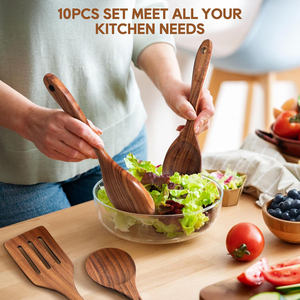 Juego de Utensilios de Cocina de Madera de Teca Duraderos de Alta Calidad, Personalizables por el Fabricante, Juego de 10 Piezas con Ganchos - Product Image 6