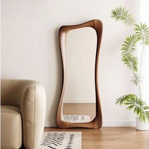 Specchio a Figura Intera Ondulato in Legno Stile Mid-Century Moderno, Specchio Irregolare da Parete per Arredamento Casa, Vendita all'Ingrosso - Product Image 5
