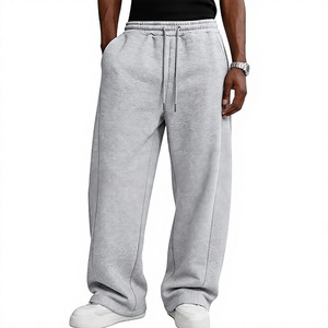 Pantalon de survêtement ample à jambe large gris chiné, joggers en molleton surdimensionnés, logo personnalisé, unisexe, fabricant OEM - Product Image 3