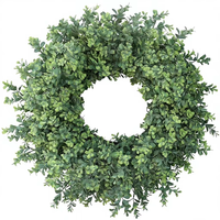 Couronne de buis vert avec feuilles d'eucalyptus artificielles en plastique, décorations végétales pour mariages, Noël et remises de diplômes