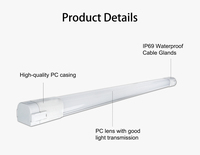 Luminaria Lineal LED Tri-Proof IP65 P66 Resistente al Vapor, 10W 20W 30W 40W, para Almacenes
