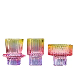 New Arrival Iridescent Color Glass Candle Holder Colorful Modern Candlestick Holder For Home Decoration