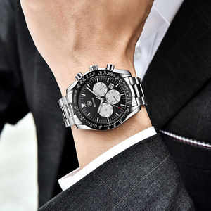 Benyar Men's <b>Chronograph</b> Sports Watch Stainless Steel Strap Calendar 30M Waterproof Multifunctional Alloy Case Folding Clasp - Product Image 3