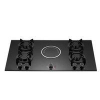 Table de cuisson à gaz encastrable en verre trempé, 4 brûleurs gaz et 1 plaque électrique, pour usage hôtelier et domestique, vente en gros usine, économe en énergie