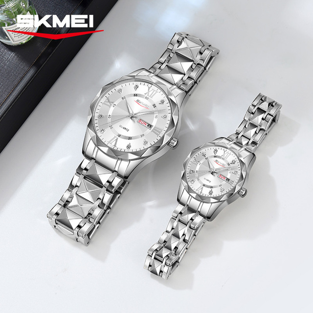 SKMEI 9370 Fashion Quartz Movement Watch Colorful Stainless Steel Bracelet Women Watch Waterproof Daily Wear Diamond Design
