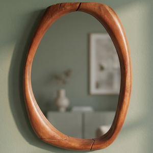Handcrafted Honey Brown Wood <b>Wall</b> <b>Mirror</b> 40x30cm Framed Home Decor | OEM Wholesale Mid Century Modern Eco-friendly <b>Lightweight</b> - Product Image 2