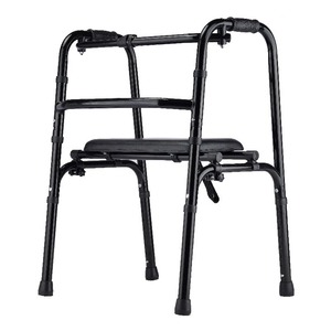 <b>Walker</b> With Seat And Wheels Black Foldable Stainless Steel For <b>Elderly</b> Mobility Aid Rehabilitation Support - Product Image 1