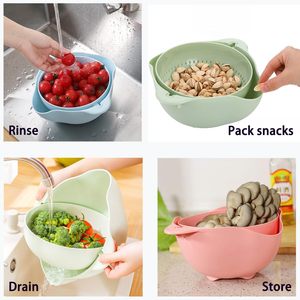 Colador de cocina de doble capa sin BPA con mango giratorio de acero inoxidable, colador de ensalada de PP de grado alimenticio con flujo de agua - Product Image 4