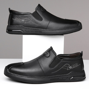 Mocassins en cuir pour hommes, bout rond, à enfiler, semelle souple, chaussures décontractées de printemps - Product Image 4