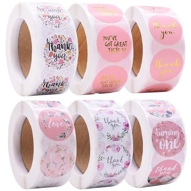 1 inchThank you Stickers Round Natural Kraft 500pcs Labels per roll cute sticker for Cake Packaging seal labels handmade sticker