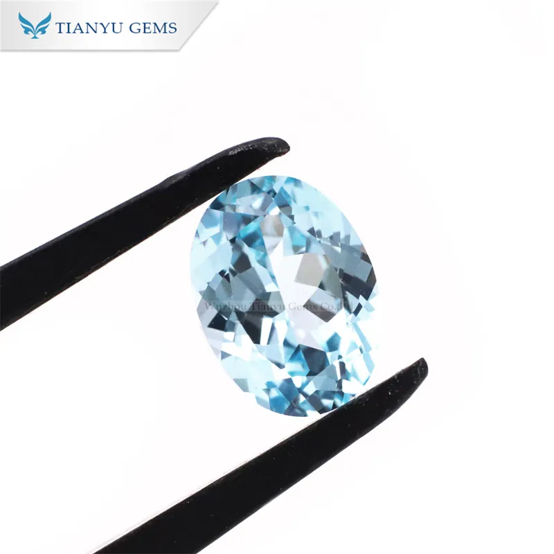 Tianyu gems hand made Lab grown Aquamarine Sapphire, lab grown gemstone Aquamarine blue color oval lab sapphire for jewelry set