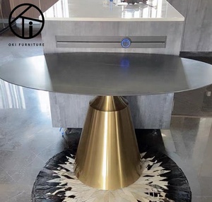 Mobili da sala da pranzo moderni in stile italiano di lusso Set da tavolo da pranzo con gamba in metallo nero rotondo in marmo e 6 sedie - Product Image 6