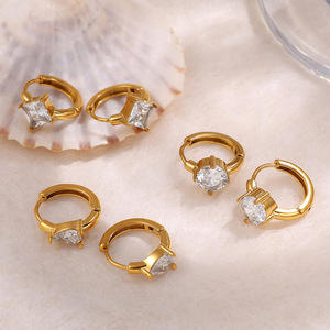 Geometric Shape Ear <b>Cuffs</b> 18K Gold Plated Stainless Steel Bezel Setting For Women Fashion <b>Cuff</b> <b>Earrings</b> - Product Image 2