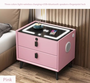 Table de <span class=keywords><strong>chevet</strong></span> VL en verre trempé avec haut-parleur, chargeur latéral et lumière LED - Product Image 4