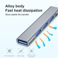 Hub Ekstensi USB Tipe C 4-Port Portabel OEM dengan Casing Aluminium, USB3.0 USB2.0 Port Expander, Adaptor Multiport, Docking Station