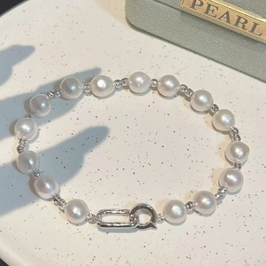 สร้อยข้อมือไข่มุกบาร็อคน้ำจืดธรรมชาติขนาด 6-7 มม. เงินแท้ S925 ดีไซน์ท้องฟ้าเต็มดาว สไตล์เรียบง่าย สายโซ่และข้อต่อแบบละเอียด - Product Image 1