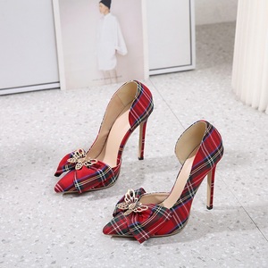 Chaussures de mariage pour femmes, style écossais à carreaux, avec nœud en métal, nouvelle collection printemps 2023, Europe - Product Image 3