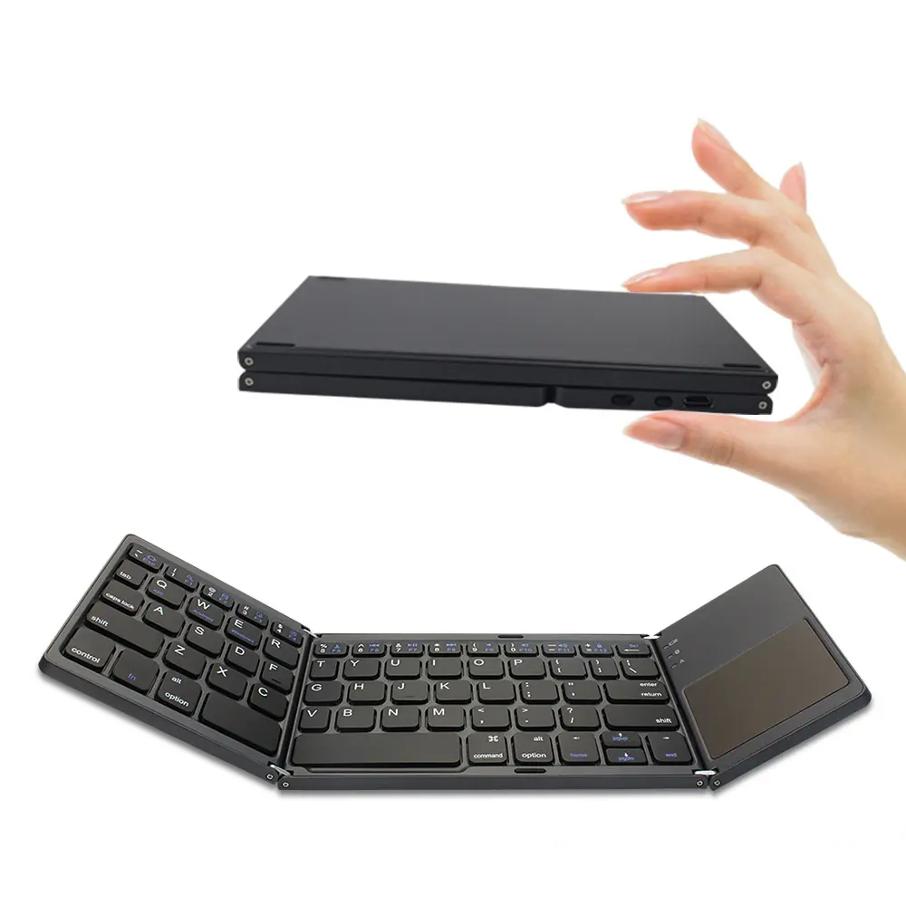 Tabletler, defterler, cep telefonları için Touchpad ile tam boy katlanabilir ince Mini klavye katlanabilir kablosuz Bluetooth klavye