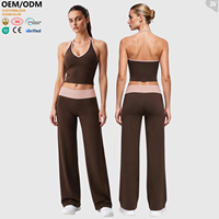 Ensemble de yoga 2 pièces personnalisé pour femme, doux comme du beurre, color block, tenue de fitness et de détente, écologique, col licou, vêtements de sport